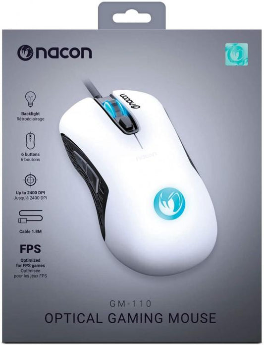 Nacon Gaming Mouse Ottico Wired Gm-110 Bianco 6 Pulsanti Windows Pc Console