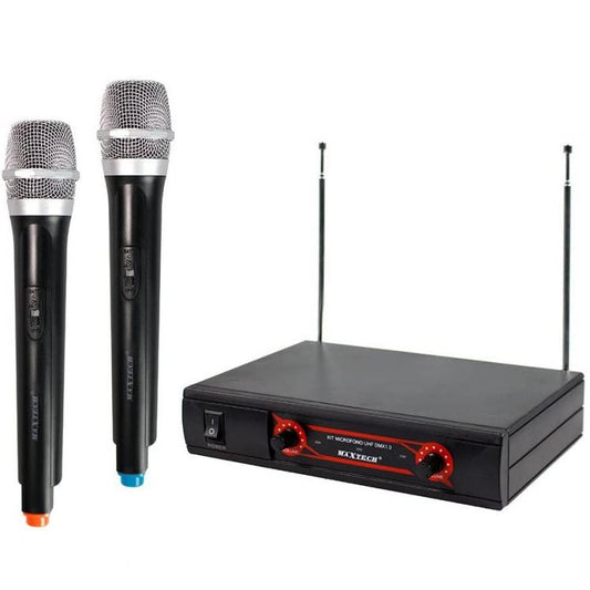 COPPIA 2 MICROFONI WIRELESS PROFESSIONALI UHF STEREO MICROFONO KARAOKE KIT-MIC02