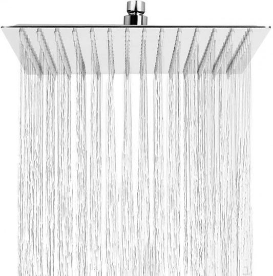 Soffione Doccia Bagno In Acciaio Inox Ultra Slim Lucido Cromato 30Cm-Quadrato