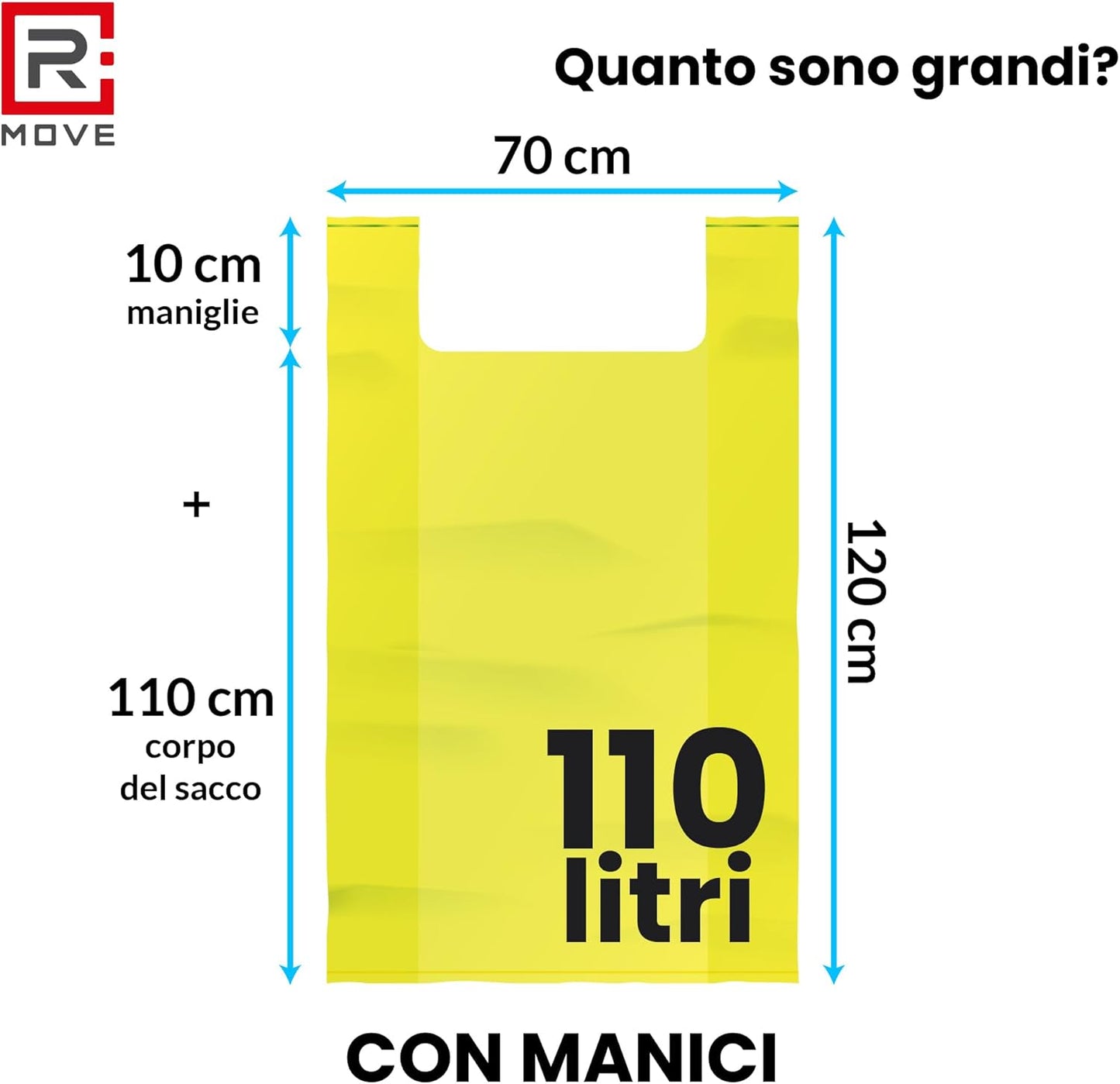 RMOVE 40 Sacchi Spazzatura 70x110 4Rotoli Sacchetti Grandi Differenziata Rifiuti