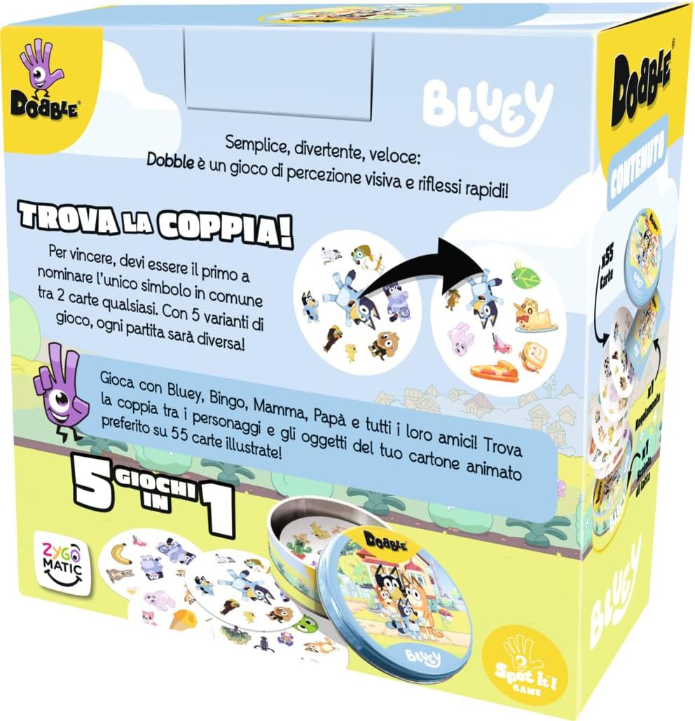 Asmodee - Dobble Bluey Gioco di Carte Rapido e Divertente da 2 a 8 Giocatori