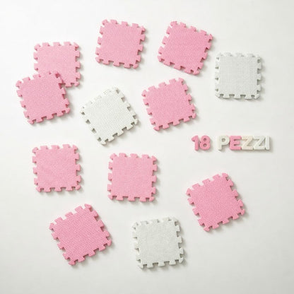 Tappeto Puzzle Antiscivolo Tappetino Multiuso per Fitness Palestra/Bambini 29,5x29,5 cm Morbido e Atossico in Gomma EVA Schiuma 30x30 Tappetone Gioco per Gattonare (18 Pezzi-Rosa/Grigio)