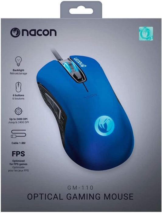 Nacon Gaming Mouse Ottico Wired Gm-110 Blu 6 Pulsanti Windows Pc Console Gioco
