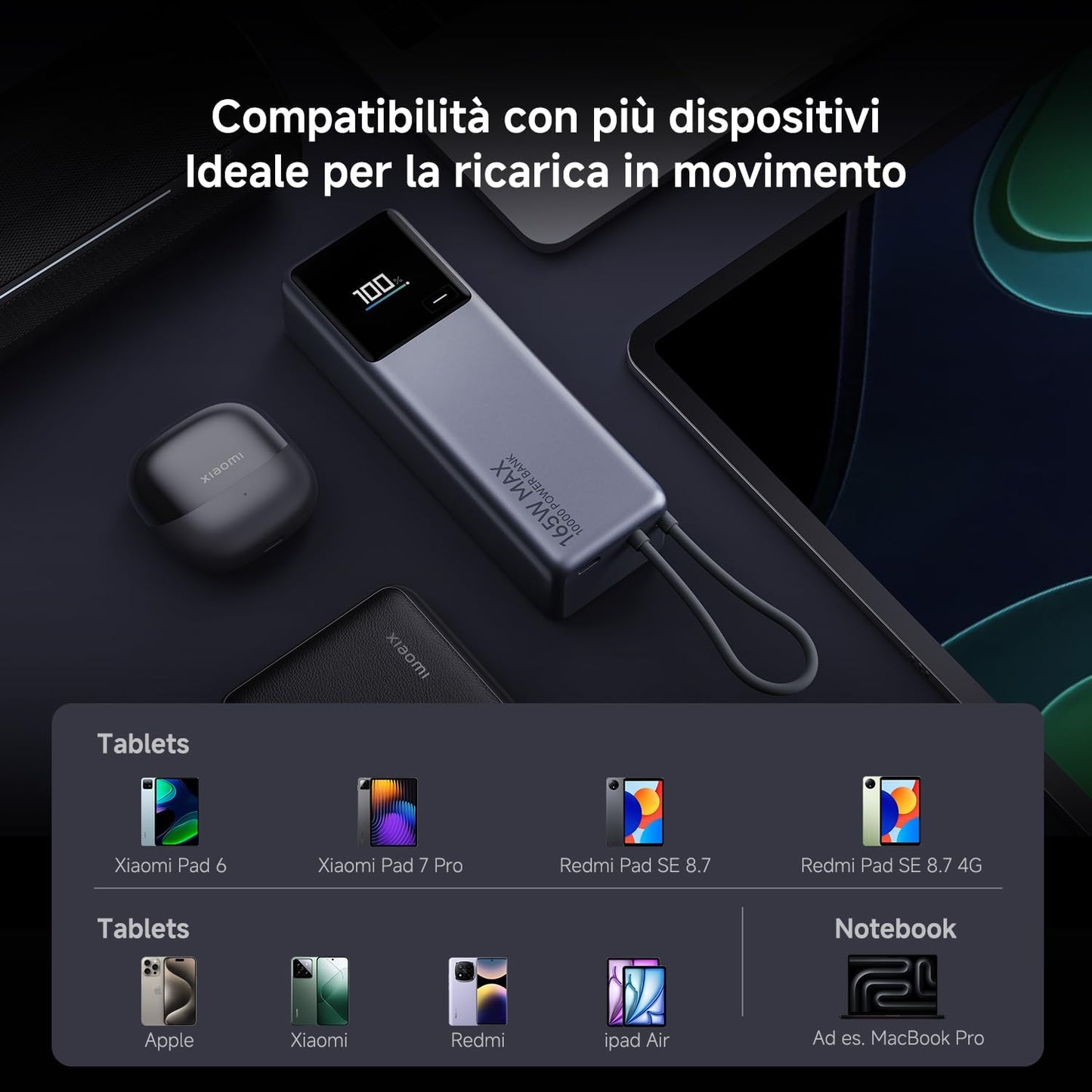 Xiaomi Mi Powerbank 22.5W 10000mAh Wireless Fast-Charge Display USB-C Black-Blue