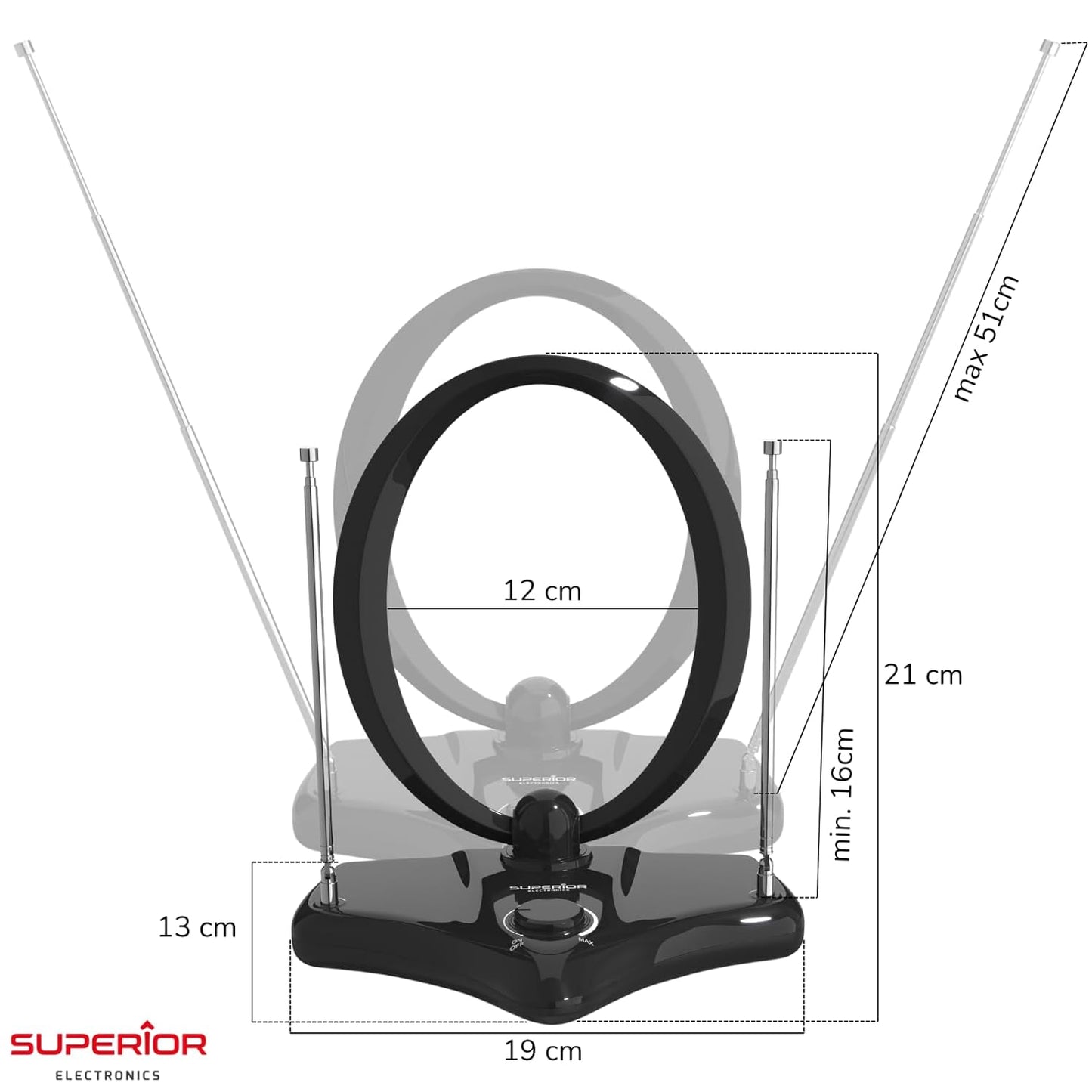Superior Electronics Antenna TV da Interni Amplificata - Indoor Pro, HD/Full HD/Ultra HD, DVB-T2 Ready, Filtro 5G LTE Casa Camper - SUPNAO001 (Copia)