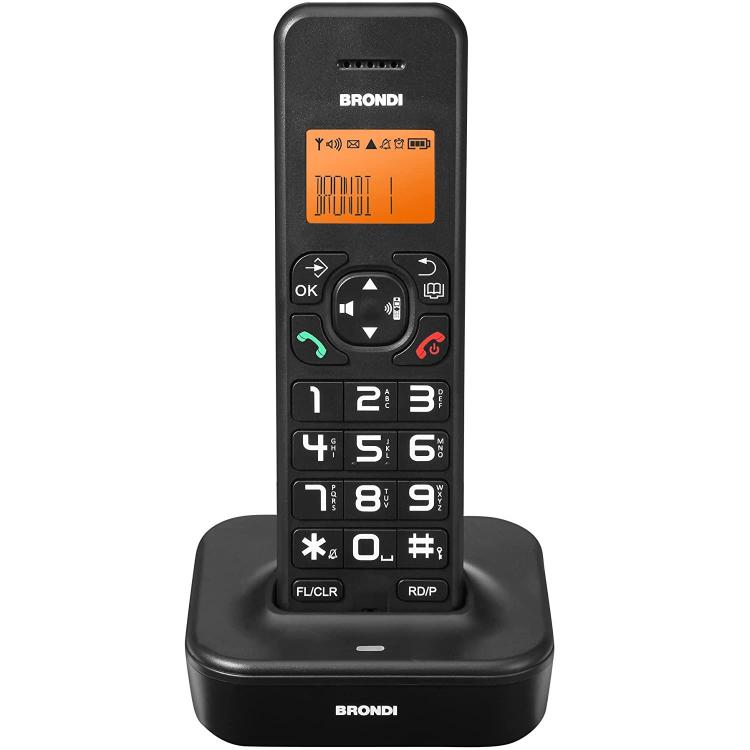 BRONDI BRAVO STAR NERO BLACK TELEFONO CORDLESS CON TASTI GRANDI RETROILLUMINATO