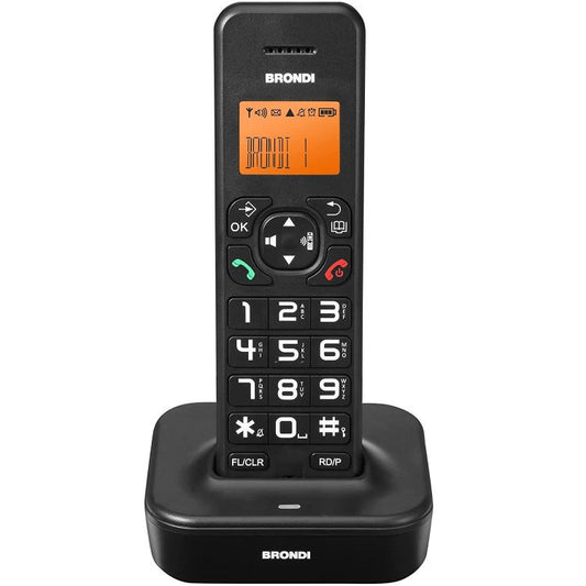 BRONDI BRAVO STAR NERO BLACK TELEFONO CORDLESS CON TASTI GRANDI RETROILLUMINATO