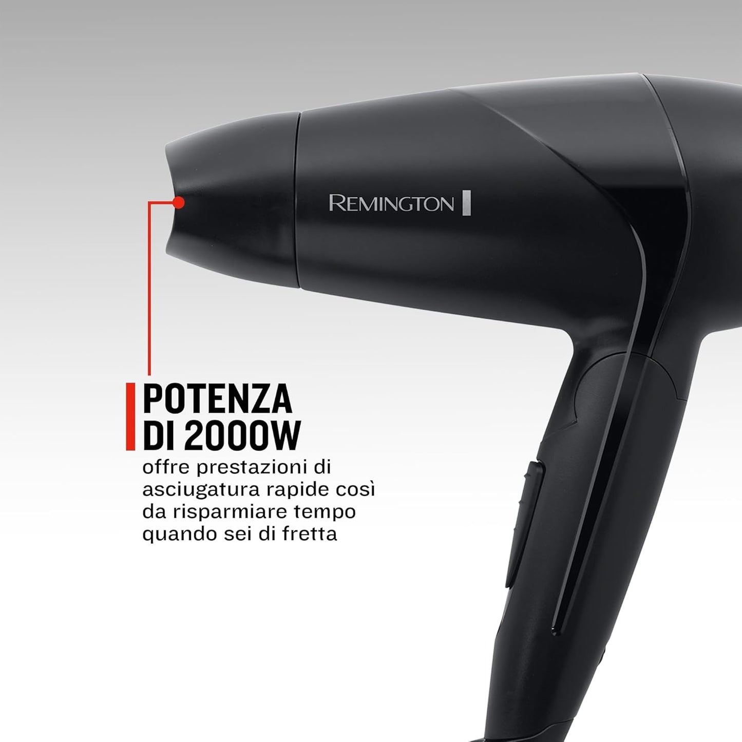 Remington Asciugacapelli 2000W - Pieghevole e Potente - Phon da Viaggio, Bacchetta e Diffusore per styling, 2 livelli di riscaldamento e ventola, On The Go D1500