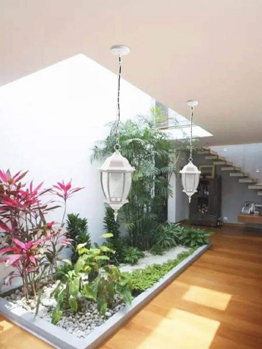 Lanterna Da Soffitto Sospensione  Con Catena Lampada Giardino Attacco E27/Bianco