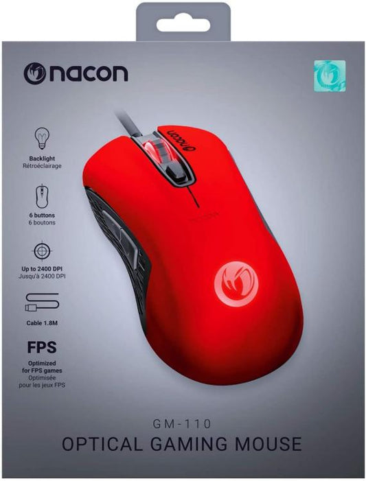 Nacon Gaming Mouse Ottico Wired Gm-110 Rosso 6 Pulsanti Windows Pc Console Gioco