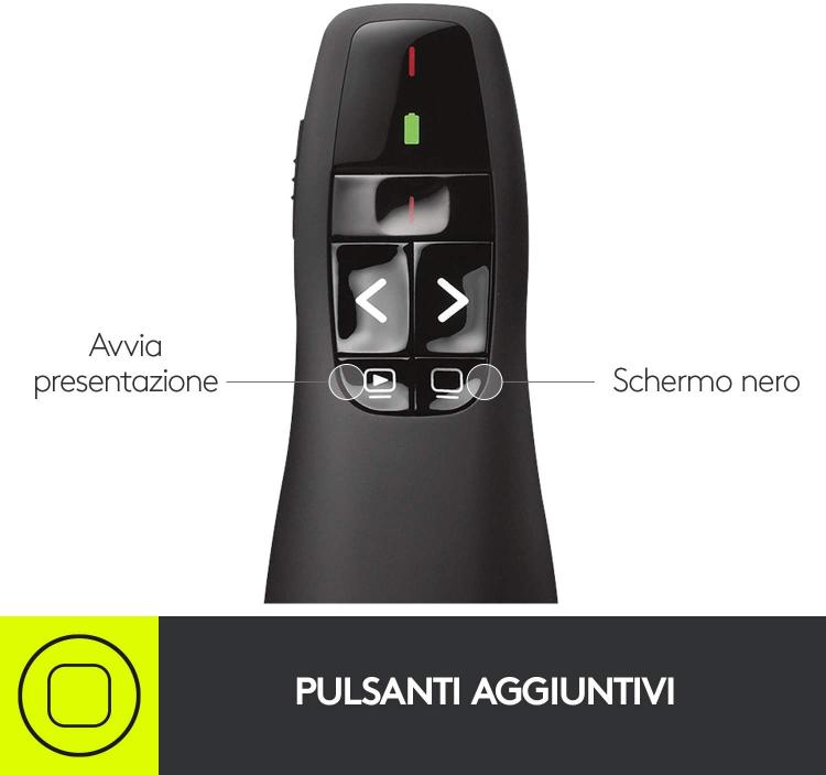 Logitech Puntatore Mouse Wireless Presenter R400 Laser Rosso Remote Windows Pc