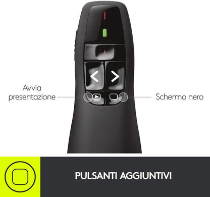 Logitech Puntatore Mouse Wireless Presenter R400 Laser Rosso Remote Windows Pc
