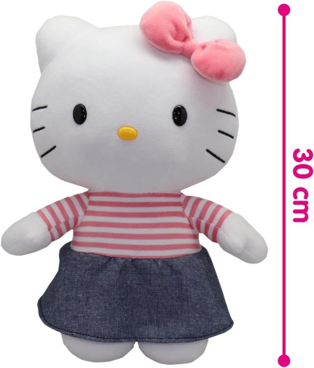 Peluche Hello Kitty Tutina Rosa Jeans 30Cm Pupazzo Morbido Da Collezione Plh1079
