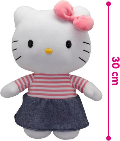 Peluche Hello Kitty Tutina Rosa Jeans 30Cm Pupazzo Morbido Da Collezione Plh1079