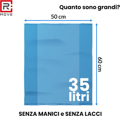 RMOVE 120 Sacchi Spazzatura 50x60 Rotoli Sacchetti Blu Indifferenziata Rifiuti Senza Manico