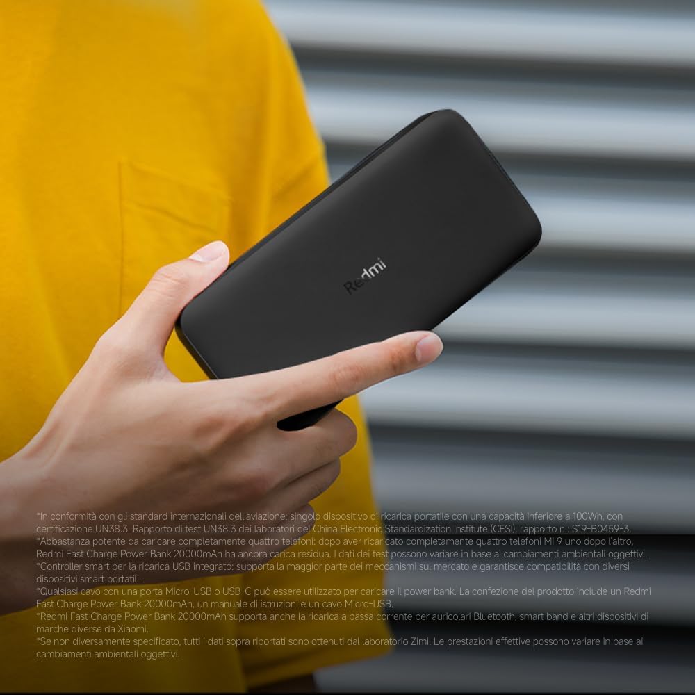 Xiaomi Redmi PowerBank 20000 mAh Fast Charge Black Ricarica Rapida comp. iPhone