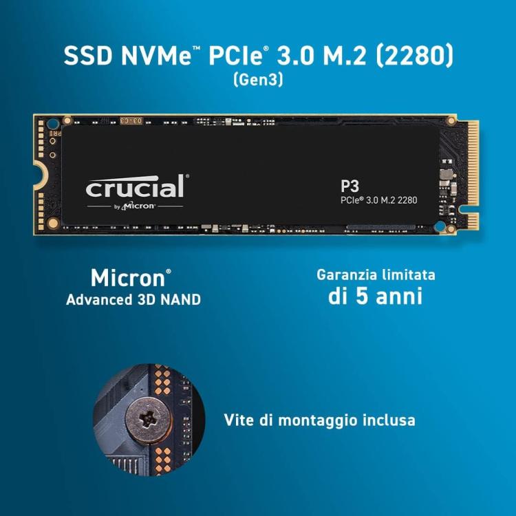 CRUCIAL P3 SSD INTERNO 1TB M2 2280 P3 NVME NVMe Internal MEMORIA PS5 / PC INT.