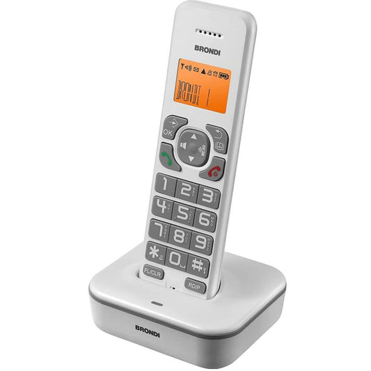 BRONDI BRAVO STAR BIANCO/GRIGIO TELEFONO CORDLESS TASTI GRANDI RETROILLUMINATO