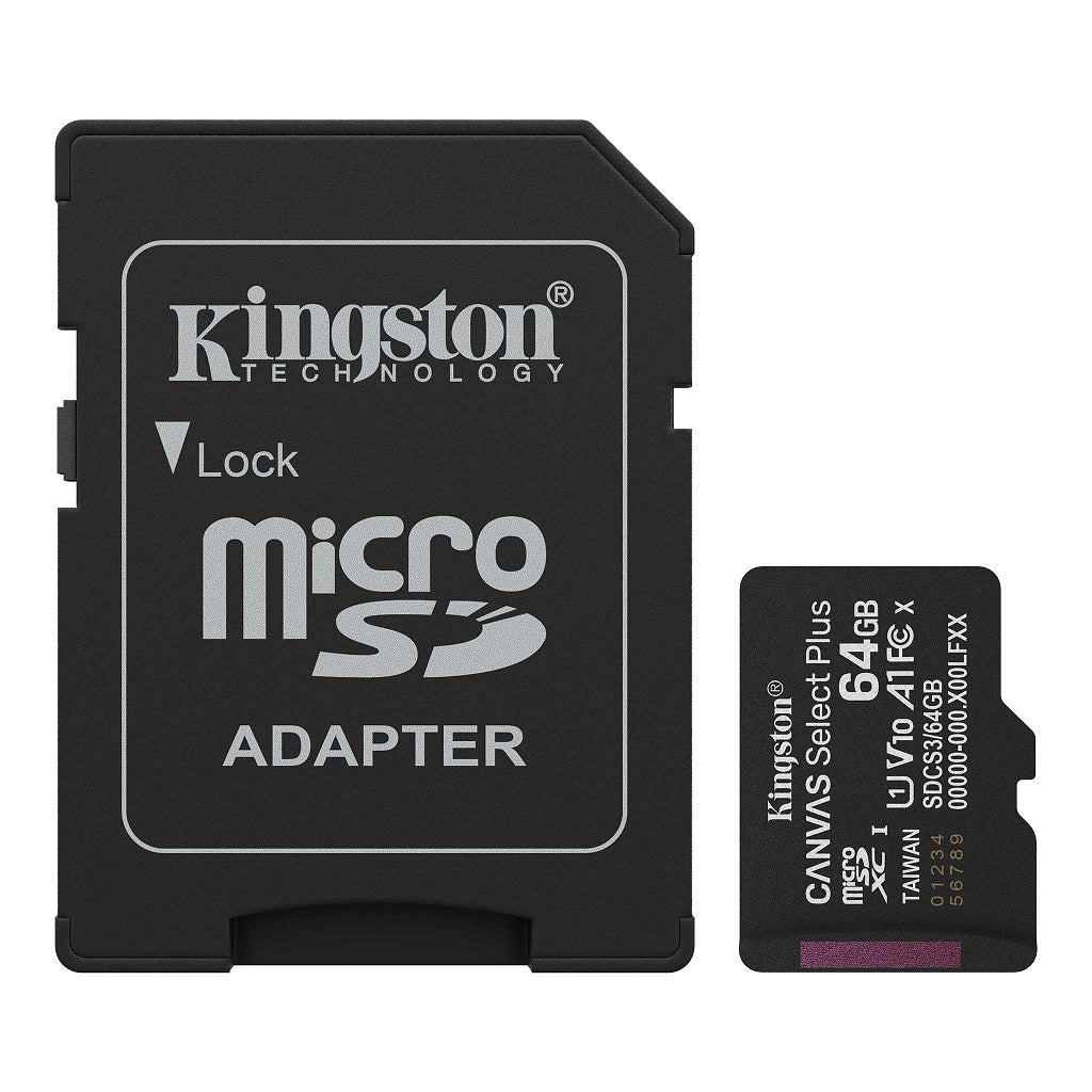 Kingston Canvas Select Plus SDCS3/64GB Scheda di memoria Micro SD 64GB microSDXC Gen3 150MB/s A1 Adattatore SD incluso