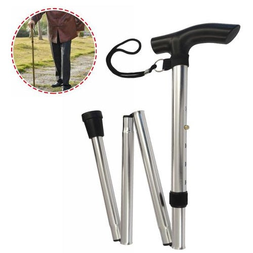 BASTONE PIEGHEVOLE PASSEGGIO PER ANZIANI DISABILI ALLUMINIO E ALTEZZA REGOLABILE