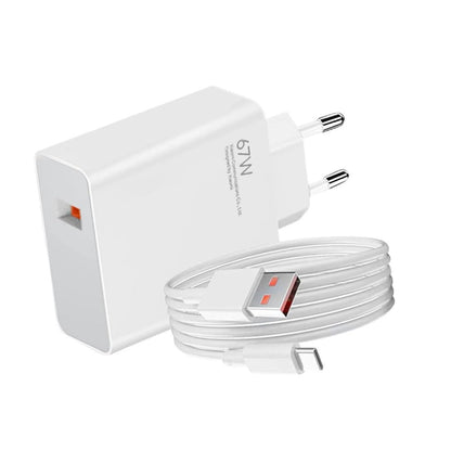 Xiaomi Caricabatterie Hyper Charging Combo 67W Originale (Spina Type-A + Cavo Type-C) Caricatore Alimentatore da Muro Turbo Charge con Porta USB-A USB-C, Ricarica Rapida per Xiaomi 13/12/11, Redmi Note 11/12 Pro, POCO F5/X5, Bianco
