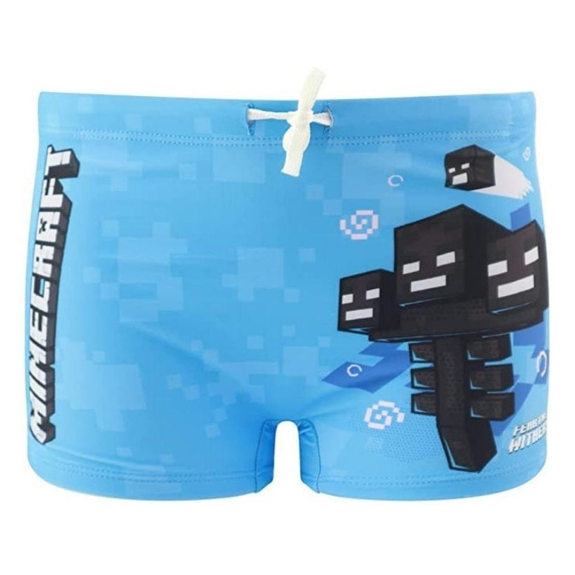 Fashion UK Minecraft - Costume da Bagno Boxer Bambino (Mostro) Azzurro / Swim Shorts - Costume (Tg. 10 Anni - 140 cm)