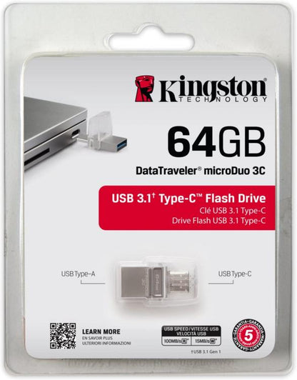 Kingston Pendrive 64Gb Micro Duo Otg Type-C Dtduo3C/64Gb Usb 3.1 Chiavetta Pc
