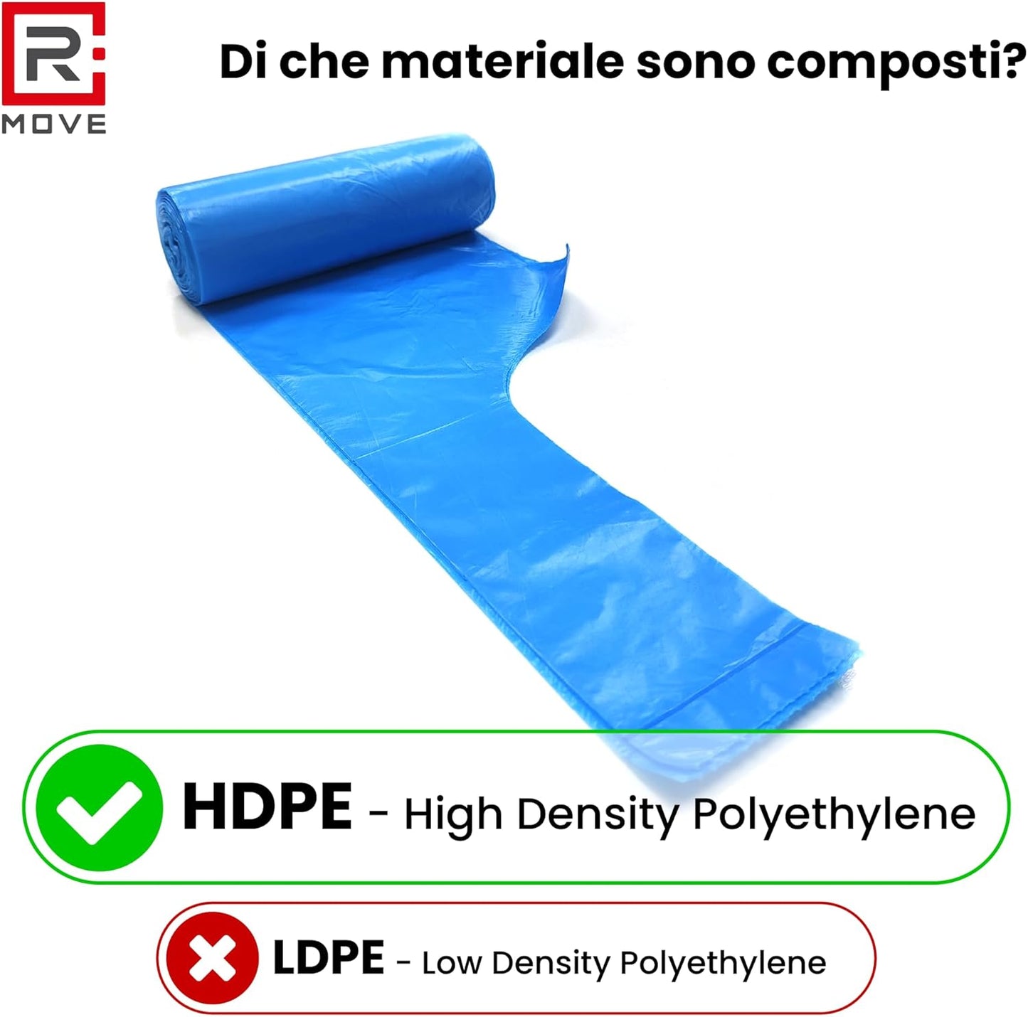 RMOVE 90 Sacchi Spazzatura 50x75 Rotoli Sacchetti Blu Indifferenziata Rifiuti Con Manico