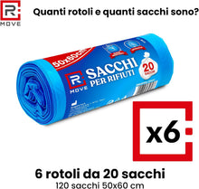 RMOVE 120 Sacchi Spazzatura 50x60 Rotoli Sacchetti Blu Indifferenziata Rifiuti Senza Manico