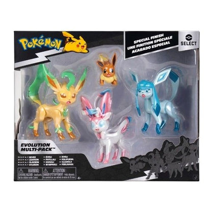 Jazwares - Pokemon Select Evolution Multi-Pack (Eevee, Leafeon, Glaceon, Sylveon) - Vinyl Action Figure Statuetta 12 Cm in Vinile da Collezione