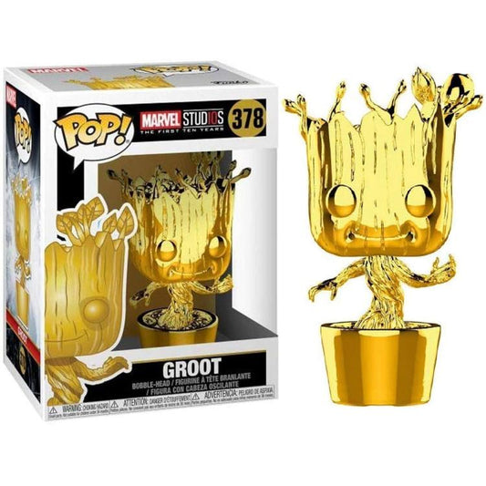 Funko Pop ! Marvel Studios The First Ten Years (378) Groot "Gold Chrome" Figure