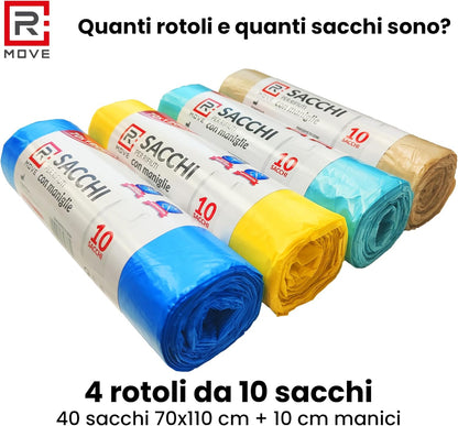 RMOVE 40 Sacchi Spazzatura 70x110 4Rotoli Sacchetti Grandi Differenziata Rifiuti