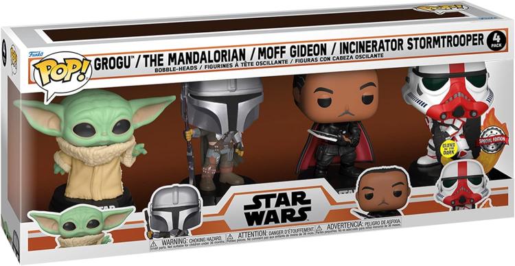 Funko Pop ! Star Wars Grogu-Mandalorian-Moff Gideon-Incinerator Stormtroper- 4Pk