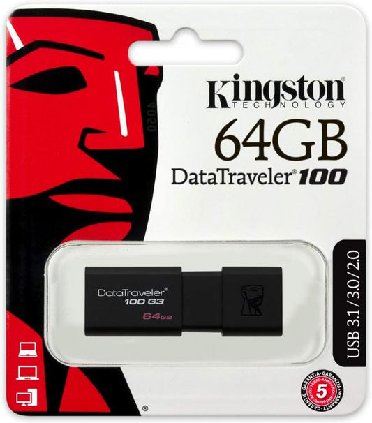 Kingston Pendrive Datatraveler 64Gb Dt100G3 64Gb Usb 3.0 Nero Chiavetta Memoria