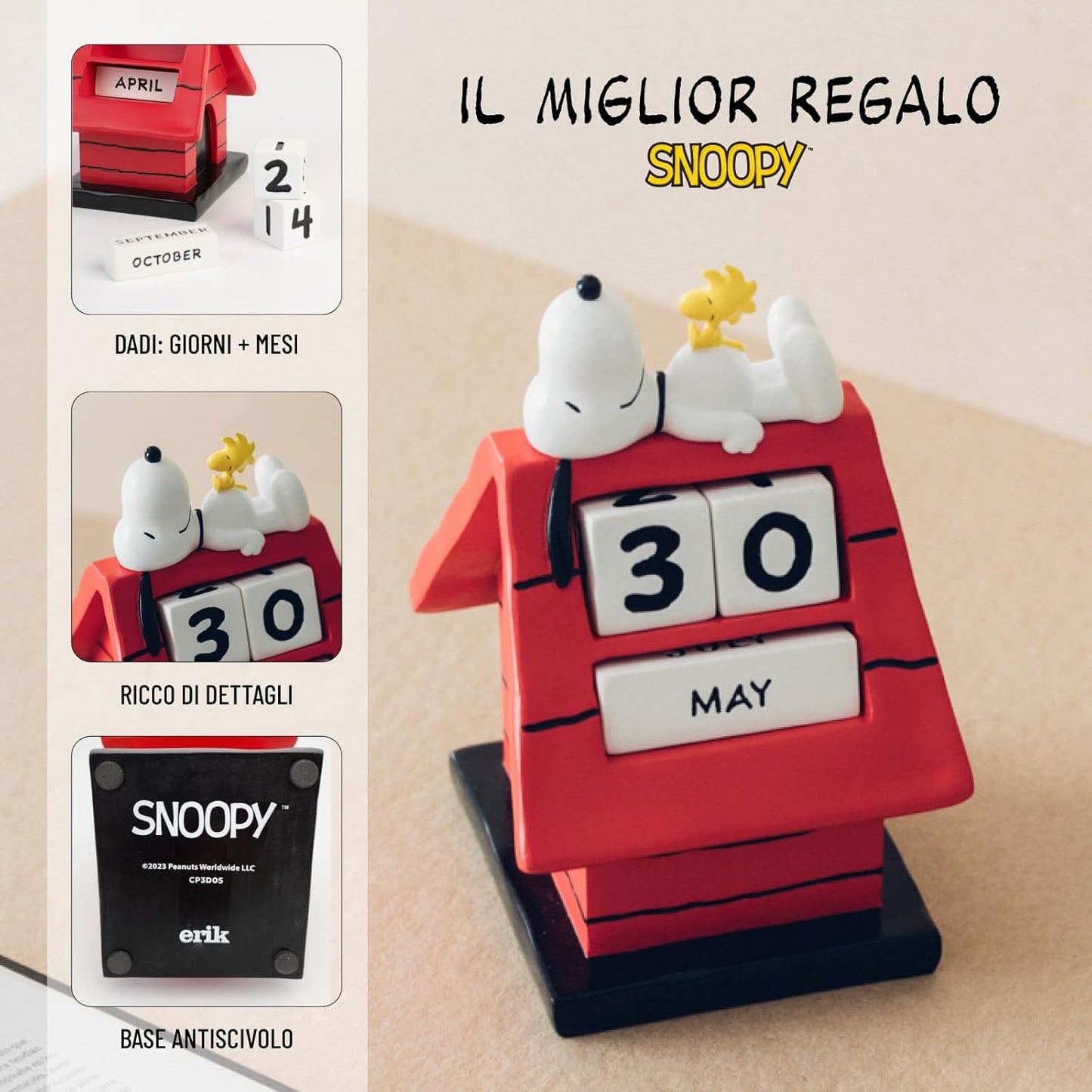 Peanuts Snoopy Doghouse  Calendario 3D Perpetuo in Resina Da Tavolo