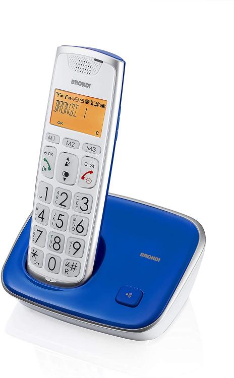 BRONDI BRAVO GOLD2 BLU TELEFONO CORDLESS SENZA FILO PORTATILE UFFICIO CASA