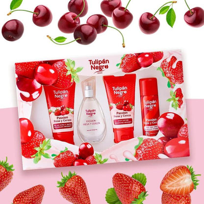 Tulipan Negro Sweet Fragola Confezione 4Pz Profumo Bagnoschiuma Deo Crema Corpo