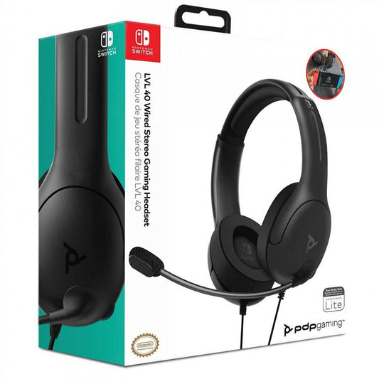 CUFFIE PDP NINTENDO SWITCH UFFICIALI CONTROLLER LVL40 WIRED HEADSET BLACK/NERA