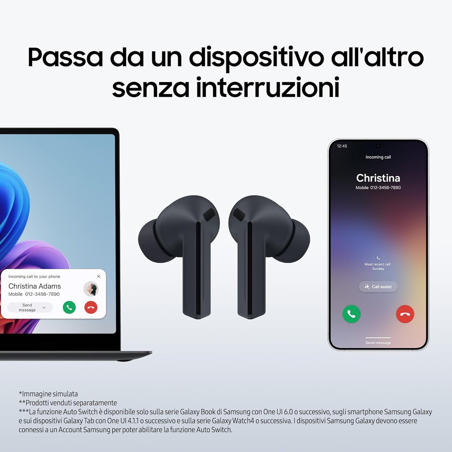 Samsung Buds3 FE Auricolari Wireless Cuffie Bluetooth Cancellazione Rumore Black