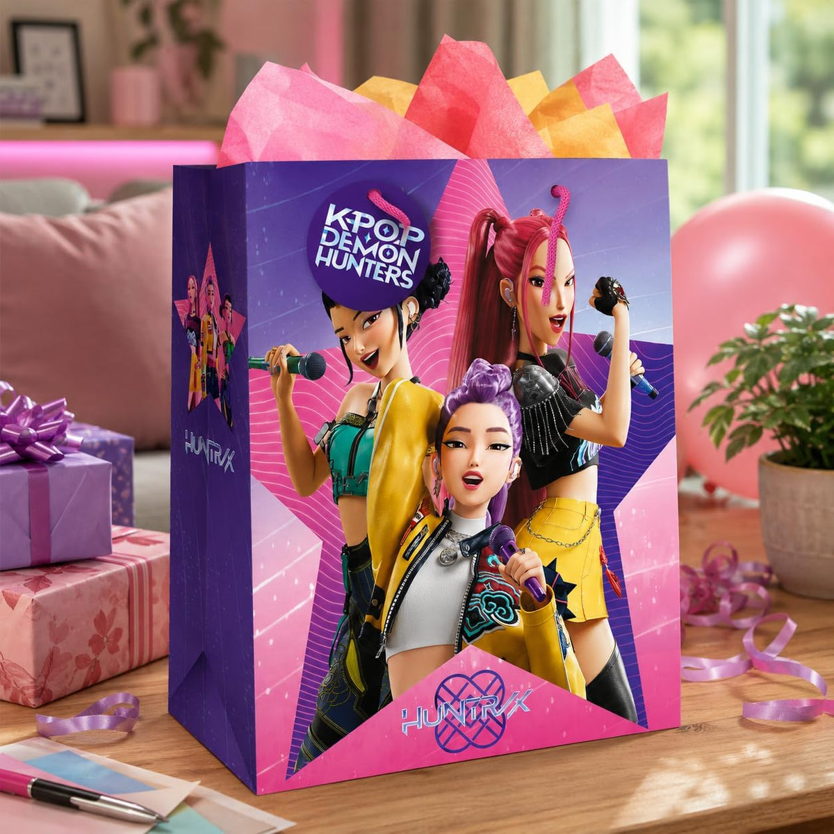 KPop Demon Hunters 26x12x33cm Busta Regalo Gift Shopping Bag Sacchetto Medio Per Compleanni Feste Regali