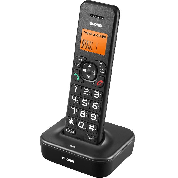 BRONDI BRAVO STAR NERO BLACK TELEFONO CORDLESS CON TASTI GRANDI RETROILLUMINATO