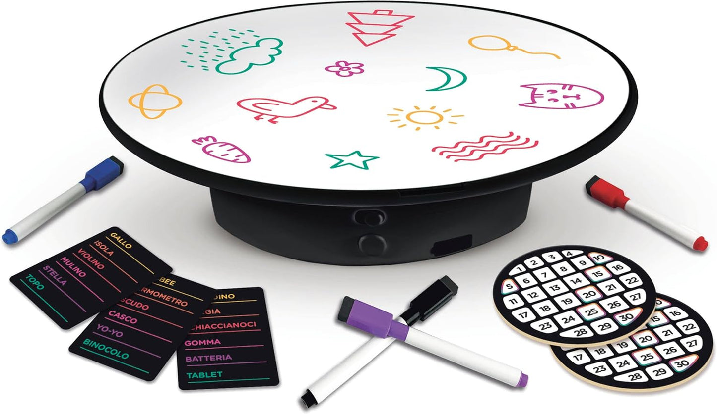 Clementoni -  Gioco da Tavolo Disco Draw Party Game con Lavagna Girevole