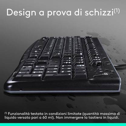 Logitech K120 Tastiera Business Pc Cablata Usb Layout Italiano Qwerty Silenziosa
