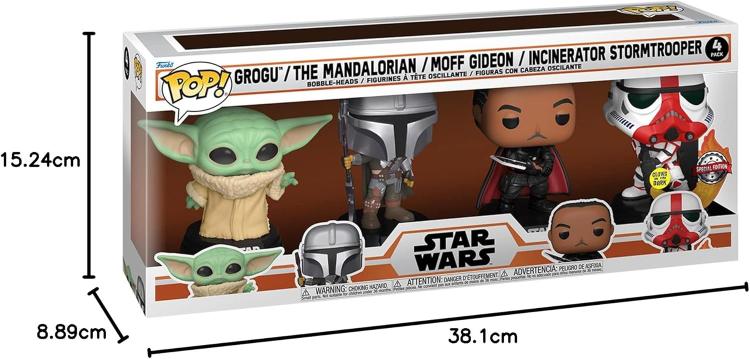 Funko Pop ! Star Wars Grogu-Mandalorian-Moff Gideon-Incinerator Stormtroper- 4Pk