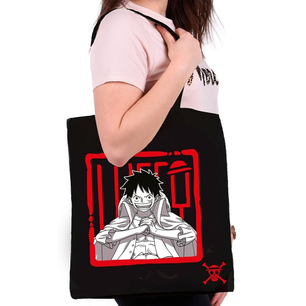 ABYstyle: ONE PIECE (Luffy) Nero e Rosso - Tote Bag - Shopping Bag - Borsa in tessuto con manici