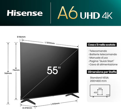 Hisense Smart TV 55" UHD 4K Ultra HD 55A6N Led Android Wi-Fi Hdmi Hdr