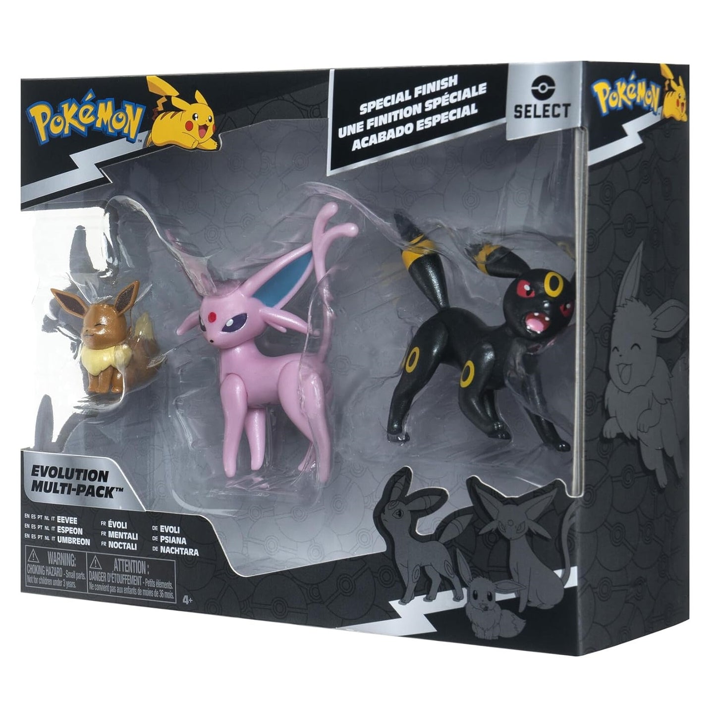 Jazwares - Pokemon Select Evolution Multi-Pack (Eevee, Umbreon, Espeon) - Vinyl Action Figure Statuetta 12 Cm in Vinile da Collezione