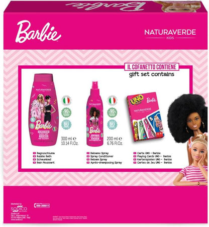 Naturaverde Kids Kit Barbie Cofanetto Bagnoschiuma 300Ml+Balsamo 200Ml+Carte Uno