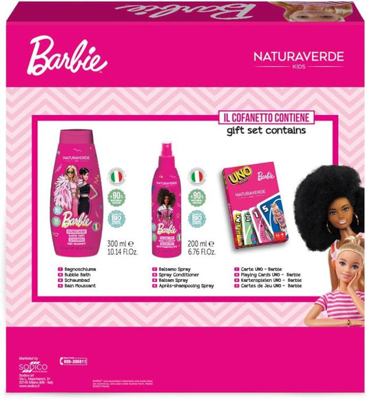 Naturaverde Kids Kit Barbie Cofanetto Bagnoschiuma 300Ml+Balsamo 200Ml+Carte Uno