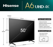 Hisense Smart TV 50" UHD 4K Ultra HD 50A6N Led Android Wi-Fi Hdr NERO